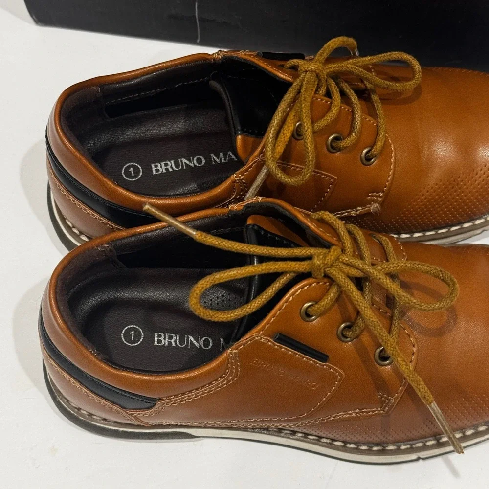 Bruno Marc Kids Brown Perforated Lace Up Oxford‎ Dress Shoes Flawed New Size 1